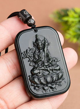 天然老料和田玉墨玉虚空藏菩萨吊坠生肖虎守护神本命佛男女款挂件