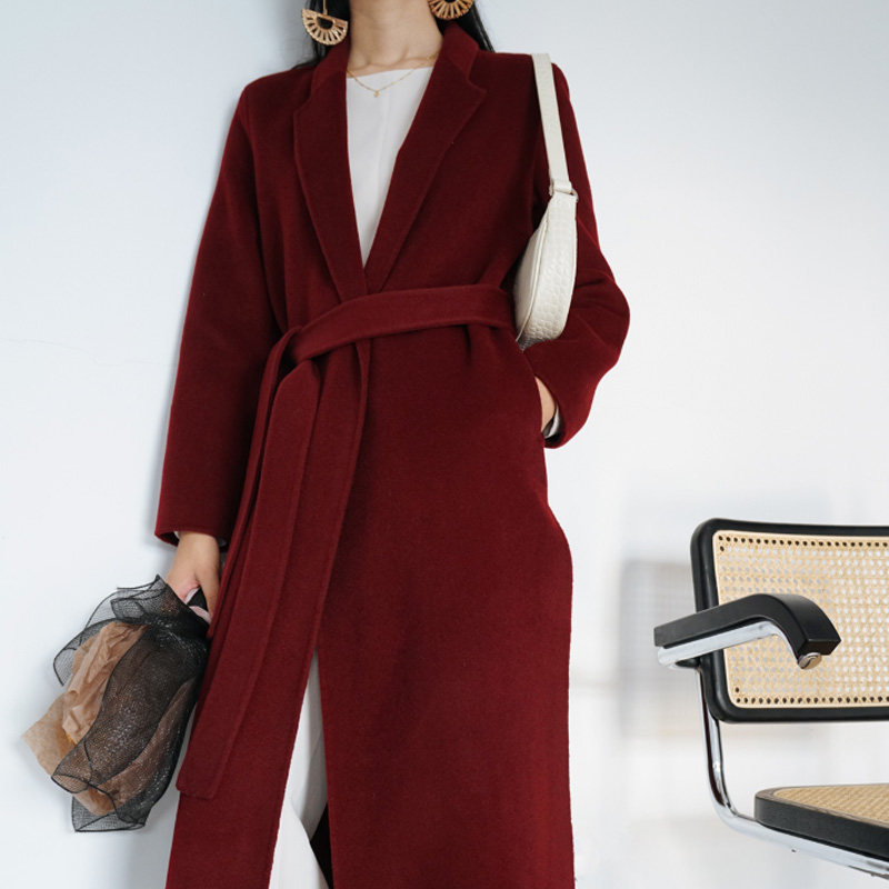 2022新款双面中长款韩版尼羊毛大衣 索梵拉毛呢外套