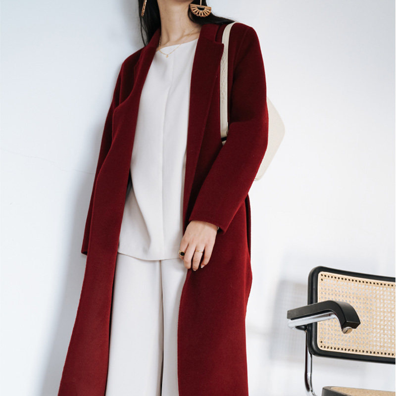2022新款双面中长款韩版尼羊毛大衣 索梵拉毛呢外套