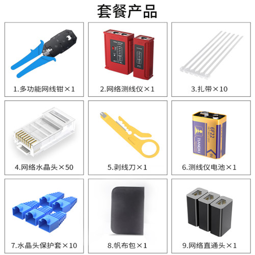 网线钳套装水晶头压线钳网络工具五类六类七类网钳装网线钳子接线器网络夹线钳宽带线制作专业剥线钳-图2