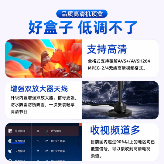 新款电视机信号接收神器高清地面波数字dtmb天线农村家用机顶盒无需网络室内外免费看电视山区无线收台接受器