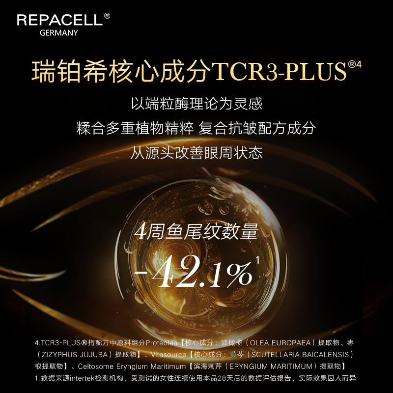 德国REPACELL瑞铂希眼霜淡化干细纹紧弹焕亮眼周滋润提升光泽