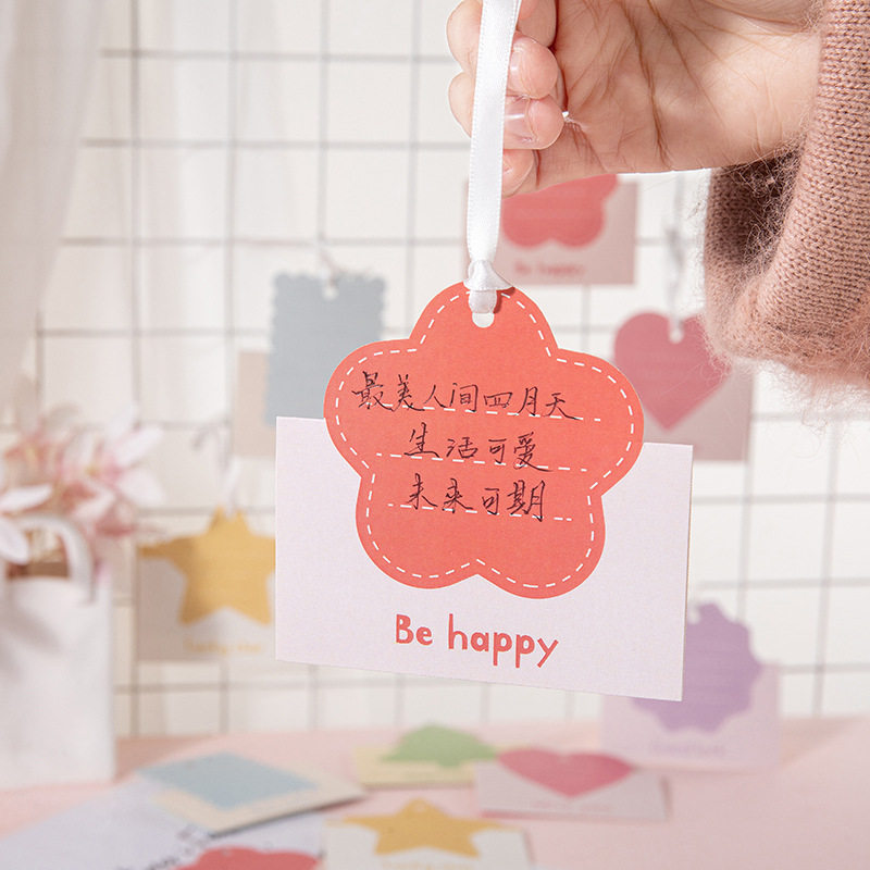 卡通带孔可挂绳贺卡明信片手写留言卡批发愿望卡学生送老师生日母亲节开学心愿卡片悬挂卡圣诞节日新年精致