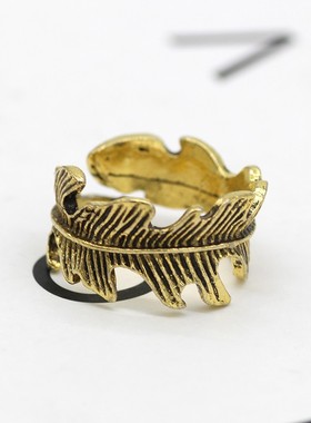 欧美风电影周边羽毛开口戒指