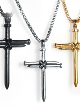 韩式个性钉子十字架吊坠项链女