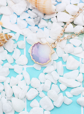 七彩贝壳项链双面珠光滴油吊坠