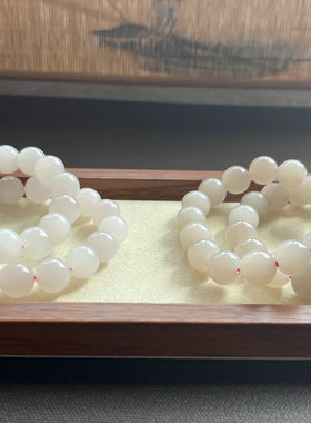 【粉凝脂】和田玉手链 青海料藕粉圆珠手链 12mm 淡浓相宜 附证书