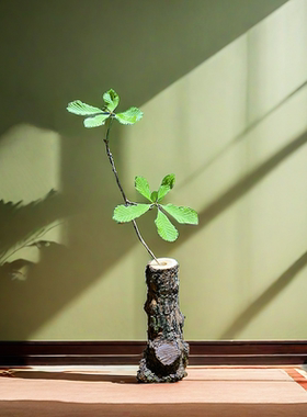 侘寂风原木花瓶实木干花摆件