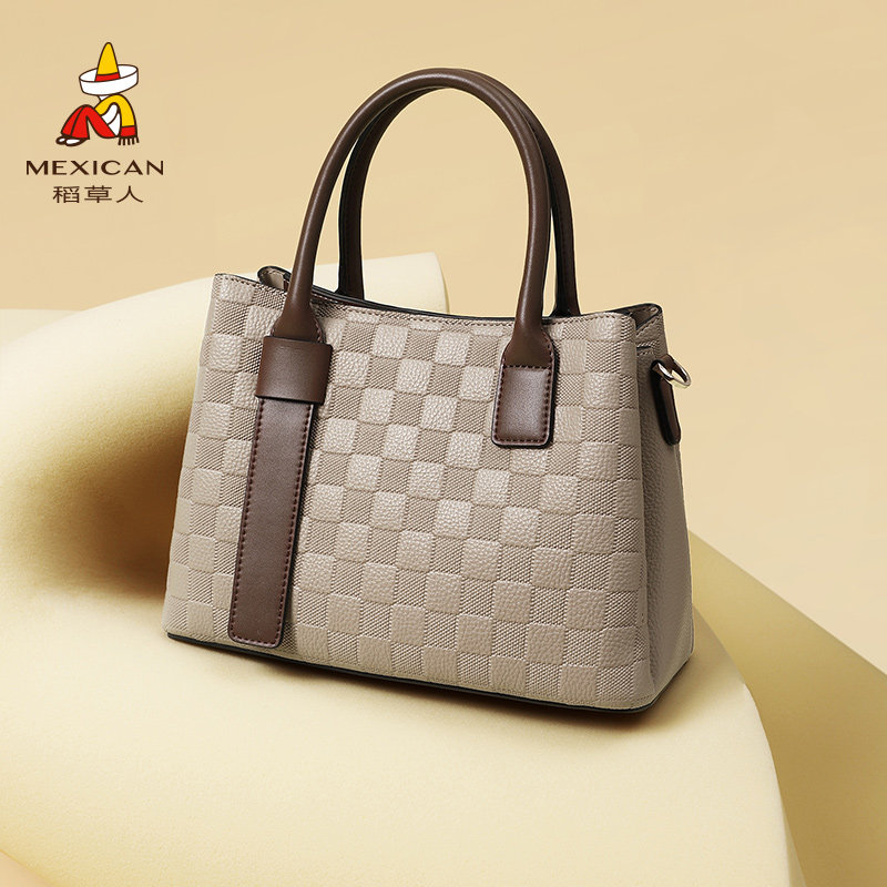 稻草人妈妈包包2025新款百搭撞色手提包时尚格纹流行单肩包斜挎包,淘宝优惠券,粉丝福利购,淘宝优惠卷