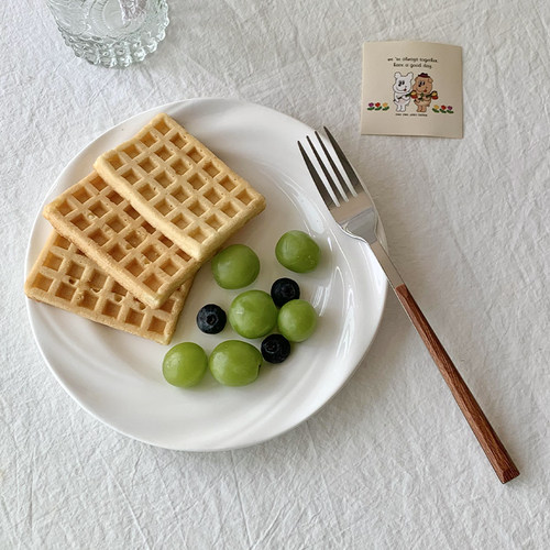 ins仿木柄不锈钢刀叉餐具套装甜品叉雪糕勺意粉叉家用木质西餐叉 - 图0