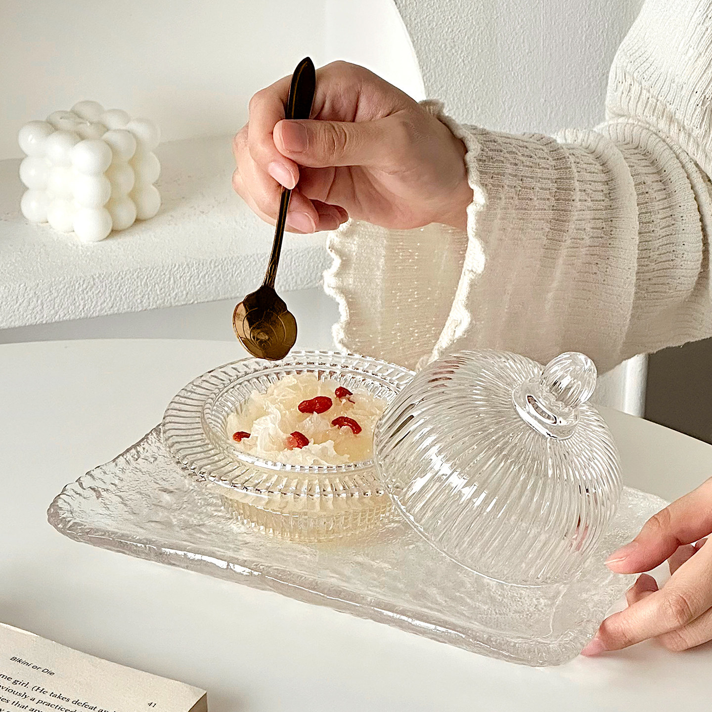 欧式燕窝碗银耳盅玻璃带盖透明精致高级家用水果点心甜品碗小汤盅