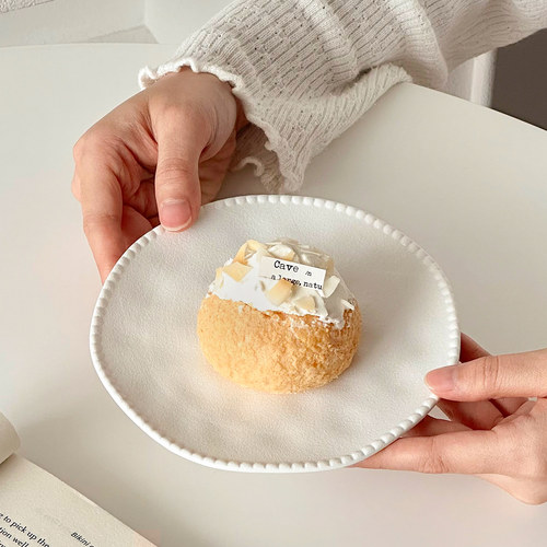 珠点白色甜品盘陶瓷高级感家用早餐点心蛋糕平盘意面牛排西餐餐盘 - 图2