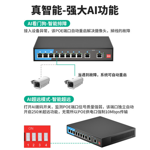oamlink欧姆联POE交换机百兆千兆6/10/16/26口光纤网线poe供电48V安防监控工程专用国标兼容TP海康大华摄像头 - 图1