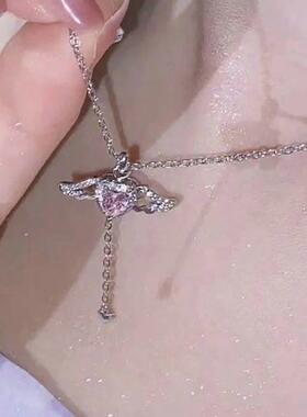 Crystal Angel Wings Heart Pendant Necklace Y2K Girl Simple P