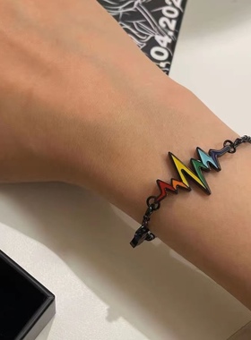 六色彩手链黑色精致穿搭个性彩虹心电图手环小众气质轻奢手绳彩虹