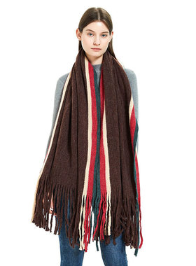Warp-knitted Warm Scarf Color Strip Solid Color Long Tassel