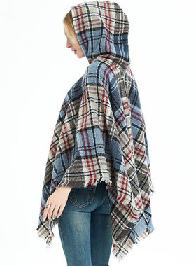 2024 Women Fashion Casual Style Poncho Hooded Poncho Shawl