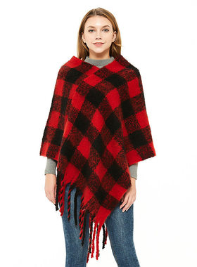 Shawl Loop Yarn Thickened Thick Tassel Plaid Pullover Shawl