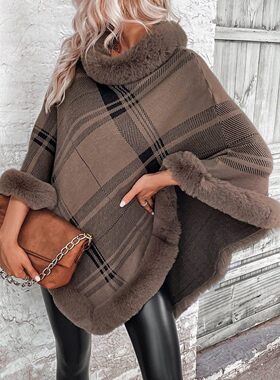 2024 Women Fashion Casual Sweater Plaid Cape Shawl Cardigan