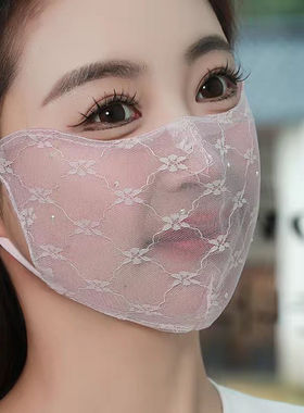 蕾丝口罩女夏新款金丝性感时尚护眼角立体薄款透气户外防晒面罩
