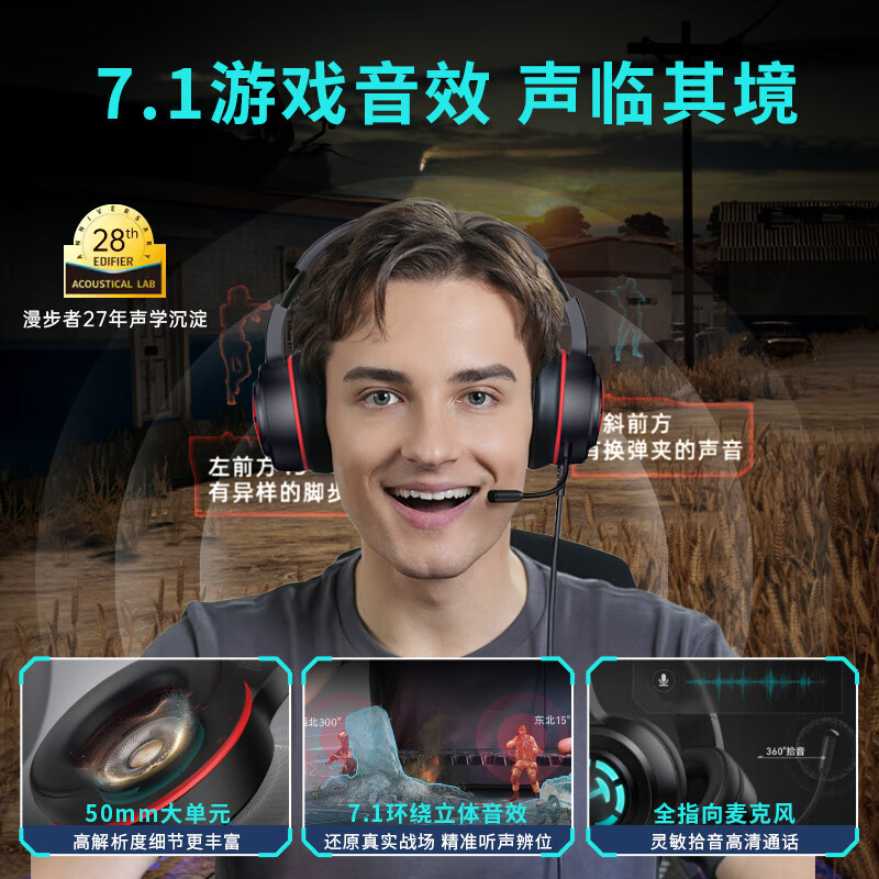 Edifier G1PRO head-mounted e-sports gaming headset computer wired ear-eating wireless listening sound positioning PRO