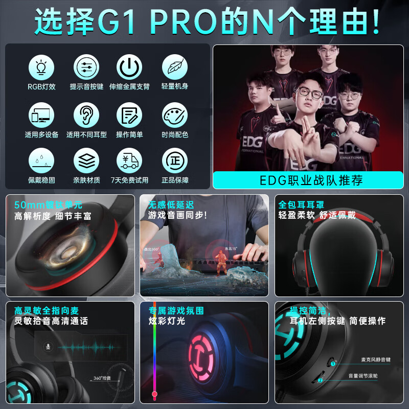 Edifier G1PRO head-mounted e-sports gaming headset computer wired ear-eating wireless listening sound positioning PRO