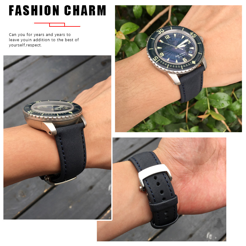 宝珀五十寻噚5000尼龙纺伦帆布表带 泰菲格手表配件