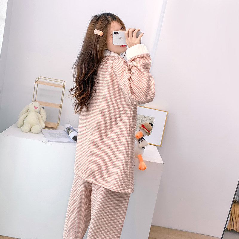 月子服10月份纯棉产后秋冬夹棉睡衣 椰芒家居服套装