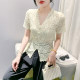 European Sexy Hollow Lace Shirt ເສື້ອແຂນສັ້ນ ທາງເທິງ