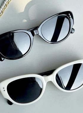 白色猫眼太阳镜网红墨镜2024新款