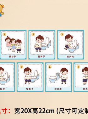 幼儿园卫生间墙面环创布置男女如厕流程我会上厕所步骤图防水墙贴