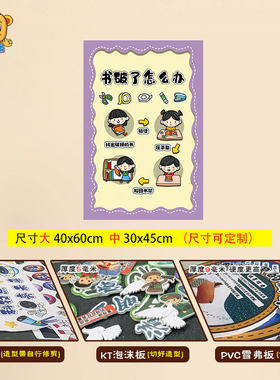 粉紫主题环创幼儿园小学读书角书本演变与发展拯救书宝宝阅读公约