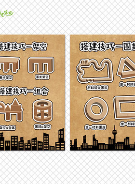 幼儿园建构区主题环创积木搭建技巧连接平铺垒高围封班级墙面装饰