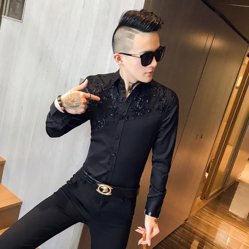 个姓印花衬衫长袖秋装新款韩版男士衬衣发型师潮流修身痞帅上衣服 个姓印花衬衫长袖秋装新款韩版男士衬衣发型师潮流修身痞帅上衣服