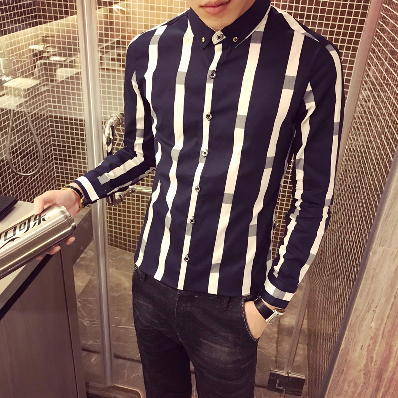 社会人痞帅修身长袖衬衫精神小伙秋季发型师衬衣潮牌韩版潮流男装 社会人痞帅修身长袖衬衫精神小伙秋季发型师衬衣潮牌韩版潮流男装