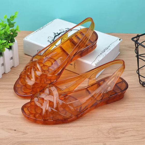 Plastic Fish Mouth Jelly Sandals Transparent Anti-Slip Crystal Shoes