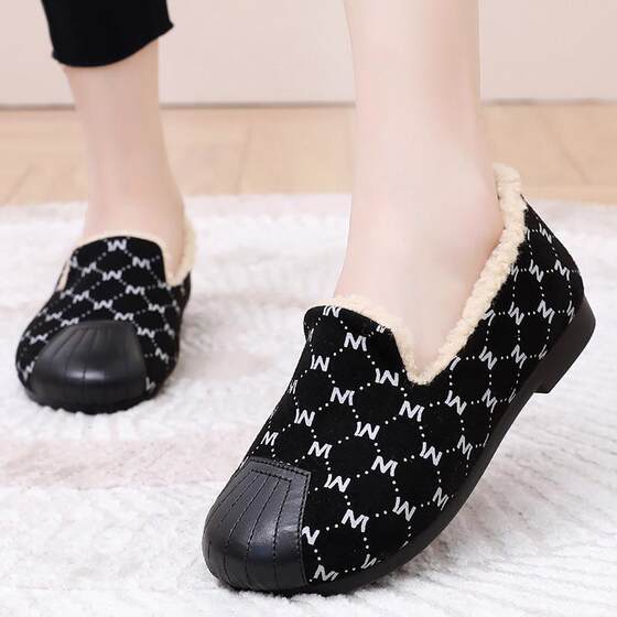 Doudou shoes women's winter plush cotton shoes mother's shoes middle-aged and elderly soft sole comfortable one-leg old Beijing cloth shoes