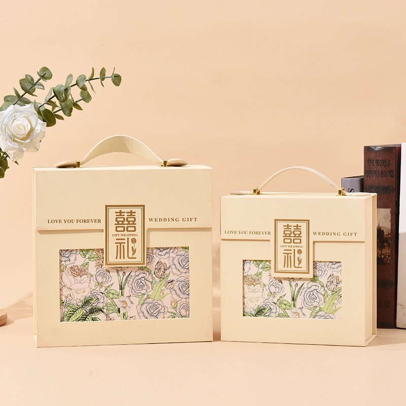 中国风皮质手提礼盒结婚伴手礼盒创意翻盖婚礼喜糖盒子礼品包装盒
