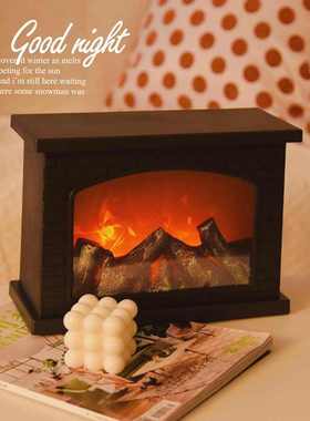 仿真火焰灯圣诞氛围灯卧室台灯床头桌摆件火炉壁炉装饰房间小夜灯