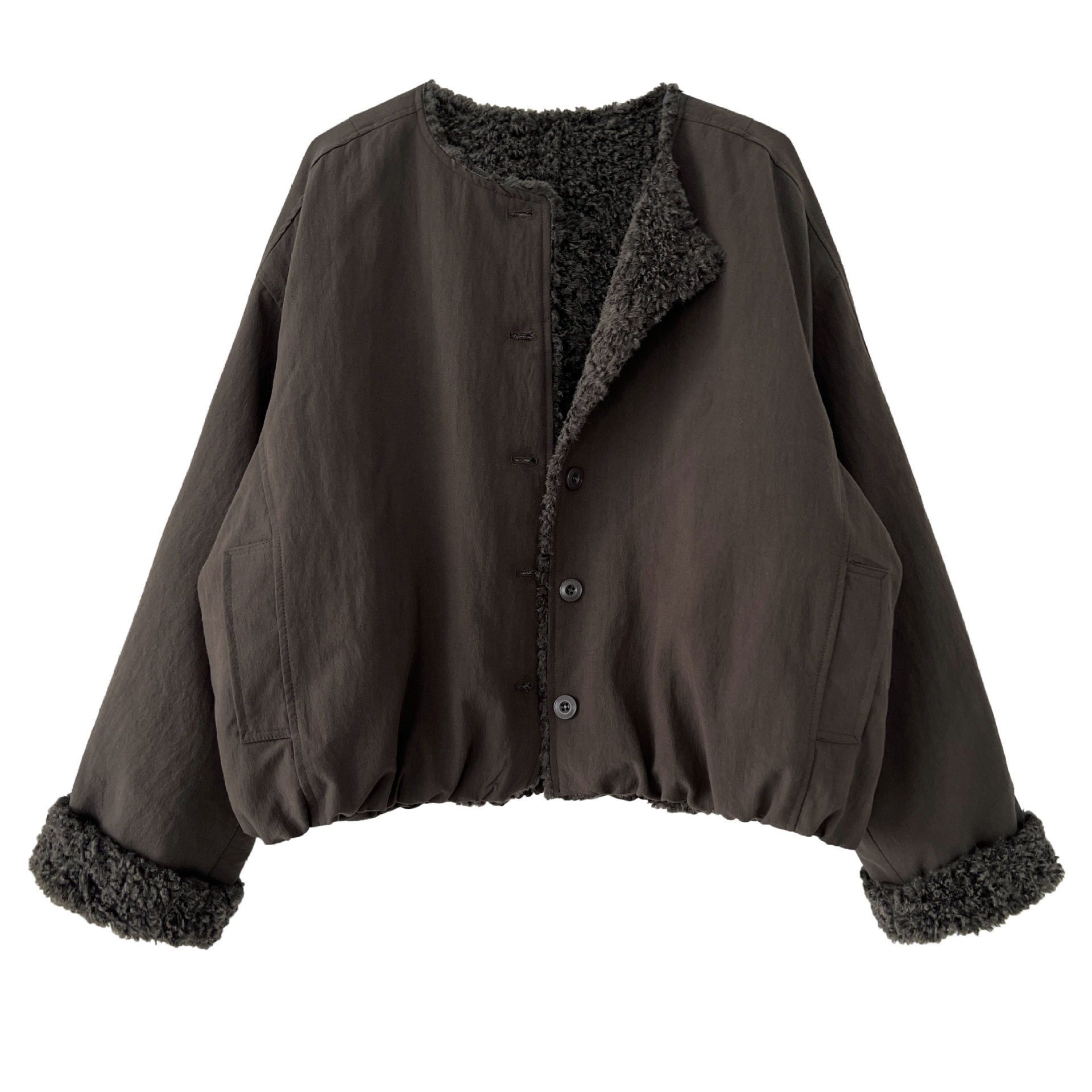 Luxe 韩系复古简约羊羔毛圆领保暖小个子夹棉外套女冬季新款89006 - 图3