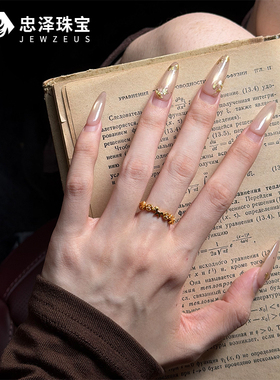 999足金点钻铜钱木马戒指黄金马上有钱戒指情人节生日礼物送女友