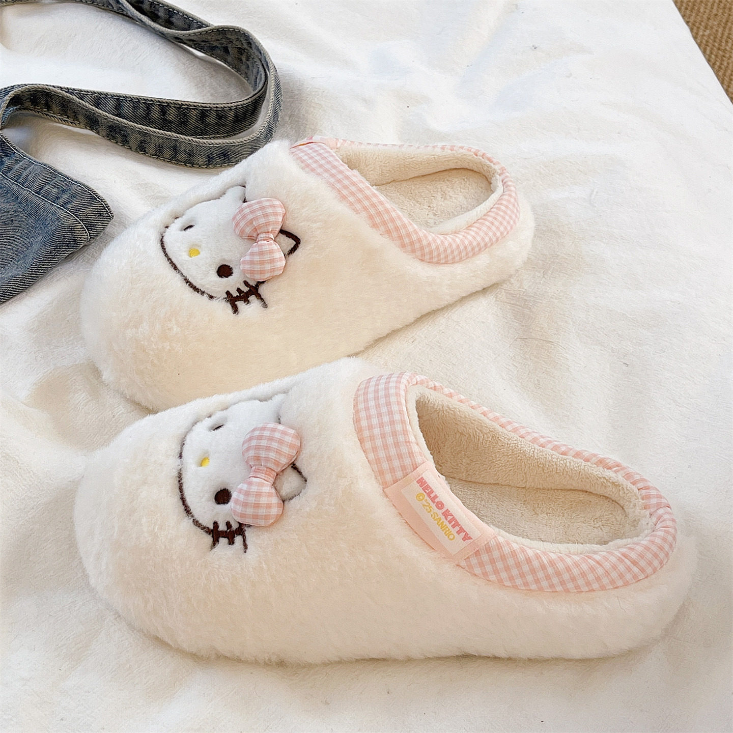 kt猫毛毛鞋女冬季可爱蝴蝶结室内居家包头毛绒保暖防滑月子棉拖鞋,淘宝优惠券,粉丝福利购,淘宝优惠卷