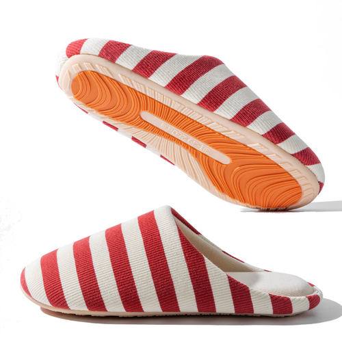 棉拖鞋女冬季情侣室内居家包头软底防滑加绒保暖简约条纹毛毛鞋男 - 图0