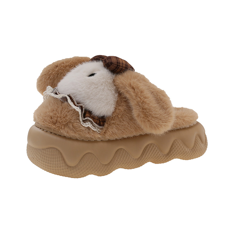 毛毛鞋女冬季居家室内防滑增高厚底加绒保暖可爱蝴蝶结小狗棉拖鞋,淘宝优惠券,粉丝福利购,淘宝优惠卷