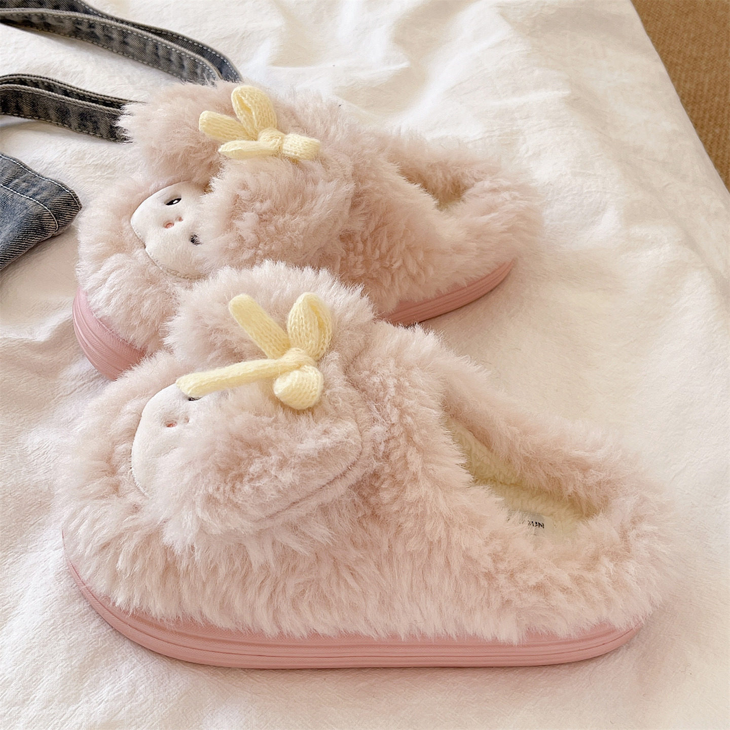 包头毛毛拖鞋女冬季少女心可爱蝴蝶结小羊室内居家毛绒保暖棉拖鞋,淘宝优惠券,粉丝福利购,淘宝优惠卷