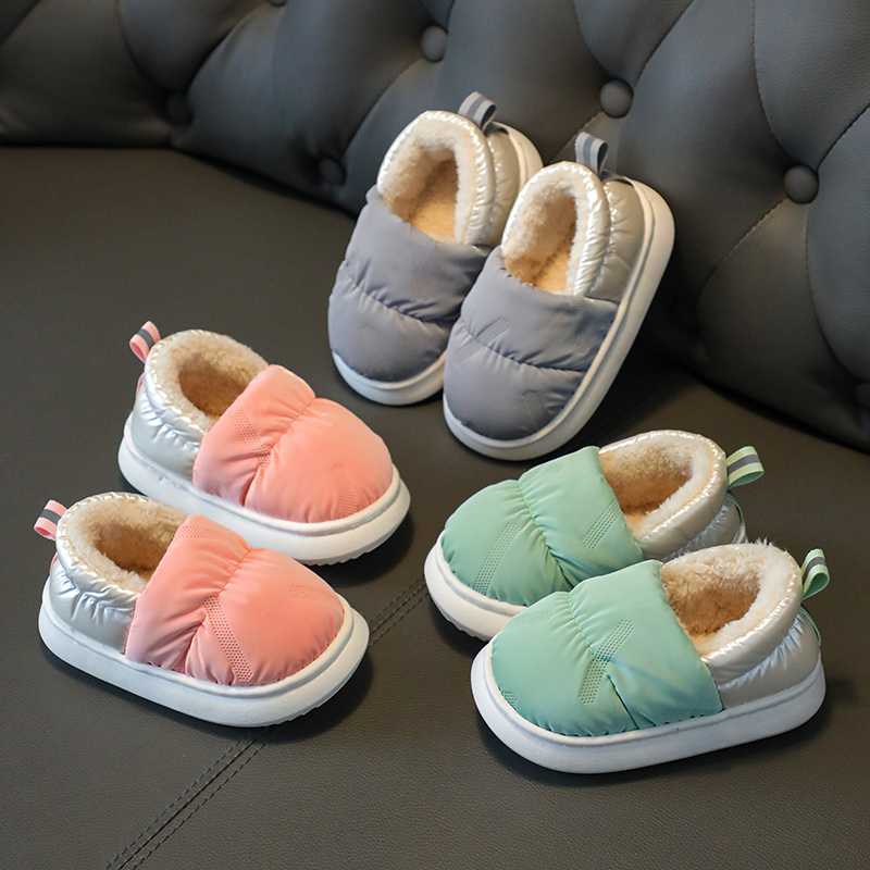冬季棉鞋儿童女童2-9岁防滑保暖羽绒布防水宝宝毛毛鞋室内棉拖鞋