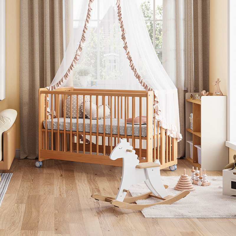 林氏实木可折叠多功能可移动婴儿床 林氏木业kids婴儿床