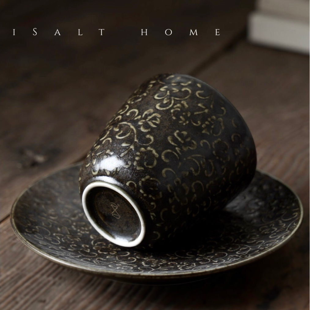 DXC玫瑰咖啡杯碟手握杯下午茶杯子点心碟餐盘菜盘复古创意窑变釉 - 图0