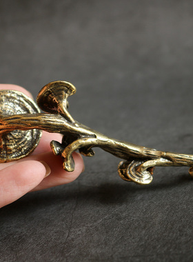 复古实心纯黄铜办公桌面车载小摆件灵芝人参随身工艺品手把玩件