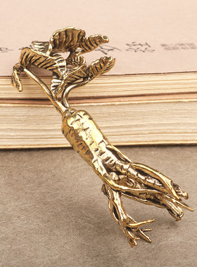 仿古复古做旧创意黄铜铜人参摆件铜器黄铜古玩文玩收藏手把件挂饰